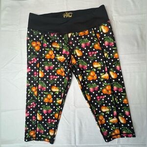 Betsey Johnson Women’s Capri Leggings - Black with white polka dots Fruit Print